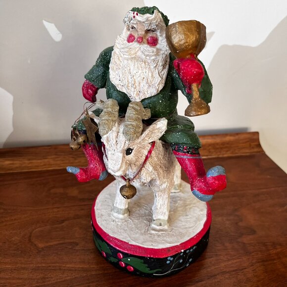 House of Hatten Santa Father Christmas Riding Ram Goat Figurine Denise Calla Vtg - Picture 2 of 14